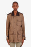 Burberry Khaki Leather Detail Barn Jacket Size 48