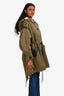 Burberry London Military Green Leather Detail Hooded Coat Size 0 US