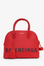 Balenciaga Red Grained Calfskin M Ville Top Handle Bag with Strap