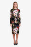 Dolce & Gabbana Black Floral Silk Long Sleeve Midi Dress Size 44
