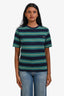 Miu Miu 2025 Green Multicolour Striped Logo Jersey T-Shirt Size M