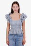 Ulla Johnson Blue/White Striped Linen Ruffled Sleeveless Blouse Size 4