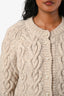 Simone Rocha Beige Alpaca Wool Blend Cable Knit Pearl Buttons Crewneck Cardigan Size XS