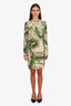 Moschino Couture Green/Cream Wool Money Print Mini Dress Size 10
