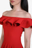 Alexander McQueen Red Ribbed Off Shoulder Ruffled Mini Dress Size S