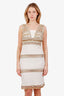 Pre-loved Chanel™ White/Gold Metallic Beaded Pearl Embellished Sleeveless Midi Dress Size 42