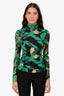 Ganni Green Banana Print Mesh Turtle Neck Top Size 36