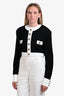 Balmain Black/White Gold-Buttoned Cropped Cardigan Size 42