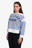 Celine White/Blue Striped Logo Printed Long Sleeve Top Size L