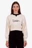 Off-White Ivory/Black Cropped Logo Embroidered Sweatshirt Size XS