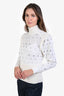 Chloe White Knit Metal Ring Geometric Sweater Size S