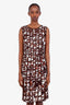 Oscar de la Renta Brown/White Abstract Midi Length Dress Size 6