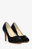 Pre-loved Chanel™ 2012 Black Canvas Interlocking CC Bow Logo Cap Pumps Size 35