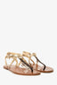 Louis Vuitton Monogram Thong Gold Leather Strap Sandals Size 36