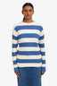 Moncler White/Blue Striped Ribbed Knit Detachable Hood Long Sleeve Sweater Size M