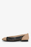 Pre-loved Chanel™ White/Brown Raffia CC Cap Toe Ballerina Flats Size 38.5