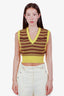 Miu Miu Yellow/Brown Wool Striped Border Logo Knit Vest Size 36
