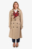 Burberry London Tan Twill Cotton Wool Check Lined Belted Trench Coat Size 50 Men's