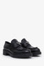Prada Black Brushed Leather Triangle Plaque Logo Loafers Size 39.5