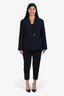 Sibel Saral Navy Pinstripe Flannel Blazer + Trouser Set Size L