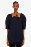 Marni Navy Blue Rhinestone Bow Detail Top Size 48