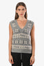 Ganni Grey Wool Logo Print Sweater Vest Size XS