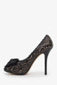 Christian Dior Black Leather Bow Lace Peep Toe Platform Heels Size 37