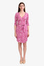 Diane von Furstenberg Pink/White Patterned Wrap Midi Dress Size 4