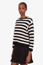 Valentino White/Blue Striped Cashmere Crewneck Bow Detail Sweater Size S