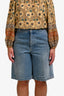 Prada 2021 Light Blue Denim Logo Plaque Long Shorts Size 44