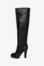 Pre-loved Chanel™ Black Leather Interlocking CC Over-the-Knee Block Heel Boots Size 38