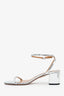 Aquazzura Silver Open Toe Block Heel Sandals Size 38
