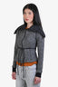 Moncler Grey Fleece Black Down Neckline 'Maglia' Cardigan Size XS