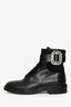 Roger Vivier Black Leather Crystal Embellished Combat Boots Size 39