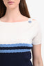 Pre-loved Chanel™ White/Blue Striped Knit Off The Shoulder Short Sleeve Top Size 44