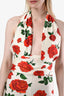 Saint Laurent White Red Rose Print Crossover Halter Catsuit Size T1