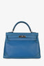 Hermès 2014 Blue Leather Ghilles Kelly 32 PHW