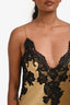 Josie Natori Gold Black Satin Lace Maxi Slip Dress Size XS