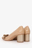 Salvatore Ferragamo Beige Patent Bow Pumps Size 8