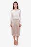 Max Mara Grey Silk Sheer Logo Midi Skirt Size 6