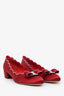 Salvatore Ferragamo Red Satin Crystal Embellished Vera Kitten Heels Size 7