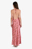 Reformation Pink Floral Silk Pearl Halter Maxi Dress Size L