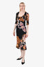 Roberto Cavalli Black Floral Print Scoop Neckline Midi Dress Size 48