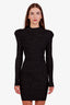 Balmain Black Metallic Knit Long Sleeve Shoulder Padded Mini Dress Size 36