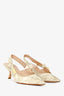 Christian Dior Cream/Gold Embroidered J'Adior Slingback Kitten Heels Size 38.5
