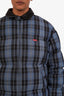 Supreme FW19 Blue Plaid Leather Collar Puffer Jacket Size L Mens