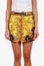 Versace Yellow/Black Silk Barocco Belted Mini Skirt Size 38