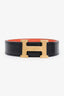 Hermès Orange 'Constance' Gold Guilochee H Logo Reversible Belt Size 80