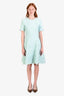 Oscar de la Renta Turquoise Jacquard Knit Fit and Flare Dress Size Small