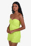 Saylor Neon Green Sequin Fringe Strapless Mini Romper Size Small
